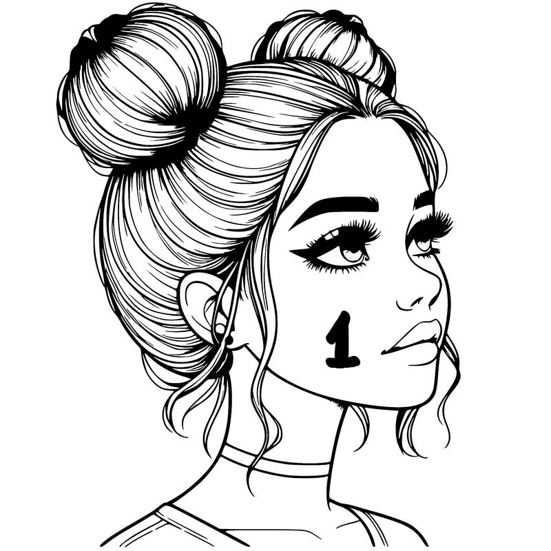 realistic girl with buns on the top of her head