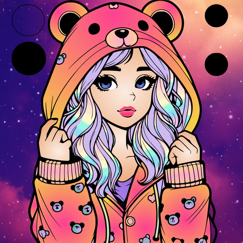realistic girl in a animal pjs hoodie