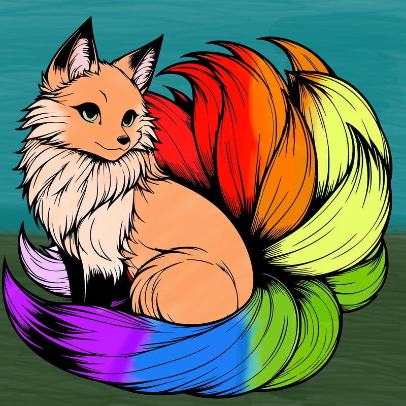 realistic detailed 9 tailed anime fox