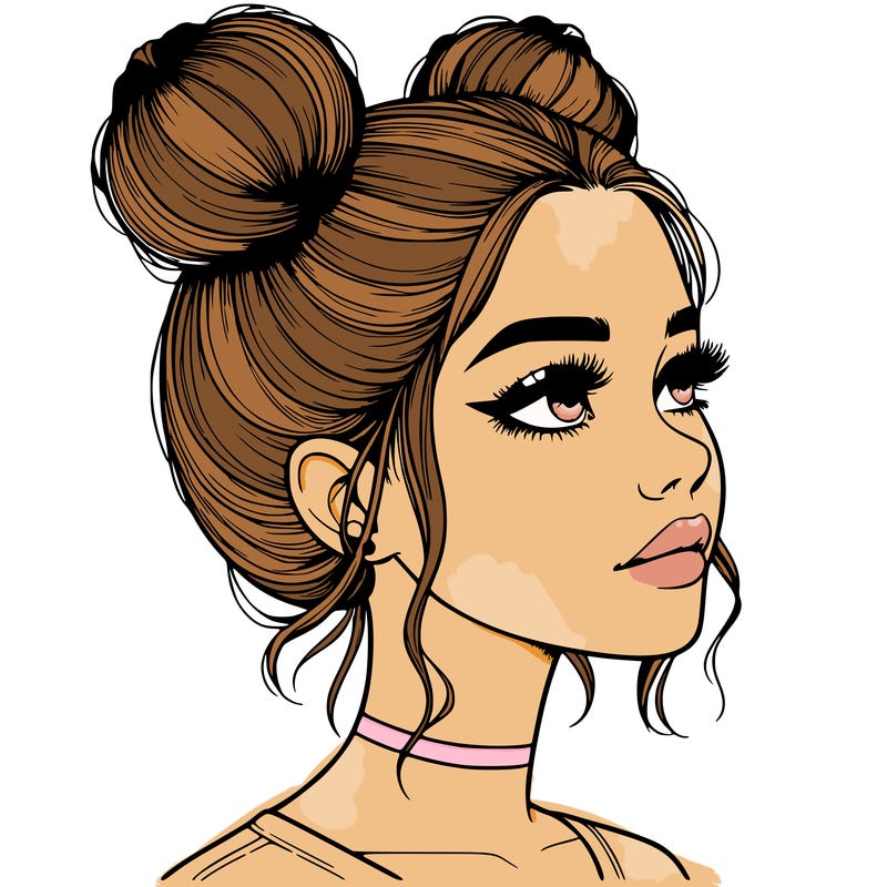realistic girl with buns on the top of her head