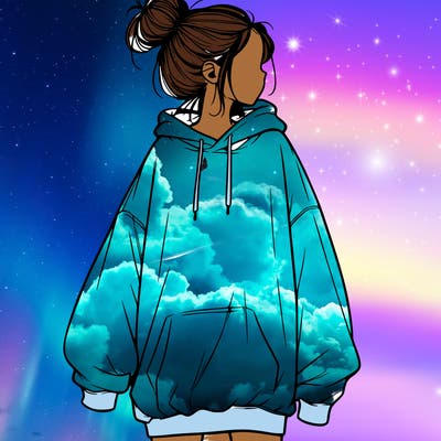 realistic girl with a oversized sweatshirt on and a bun