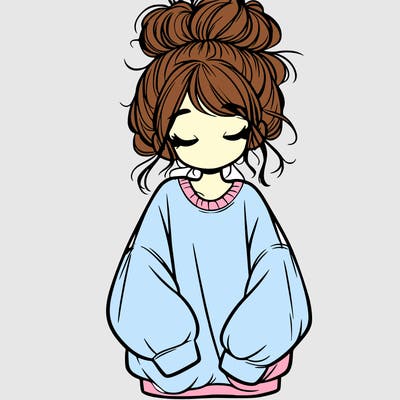 girl with baggy sweatshirt and messy bun
