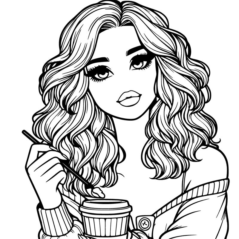 realistic beautiful aesthetic girl holding coffee