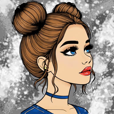 realistic girl with buns on the top of her head