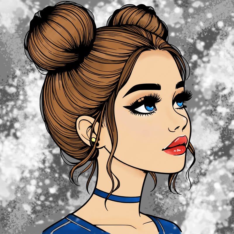 realistic girl with buns on the top of her head