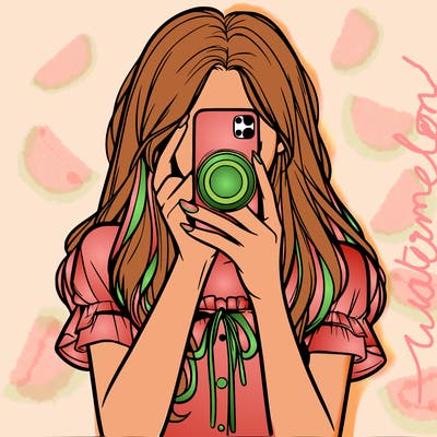a realistic girl holding her phone taking pictures