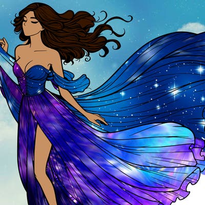 realistic woman in dress flowing the the wind