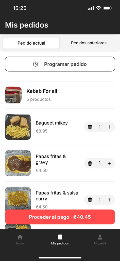 Deligos - Deligos mobile app current order screen showing food items and checkout button