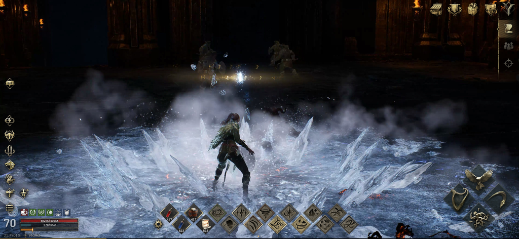 Legend of YMIR - Personagem realizando um ataque de área de gelo no jogo Legend of YMIR.