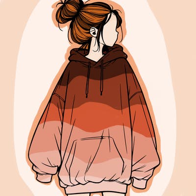 realistic girl with a oversized sweatshirt on and a bun