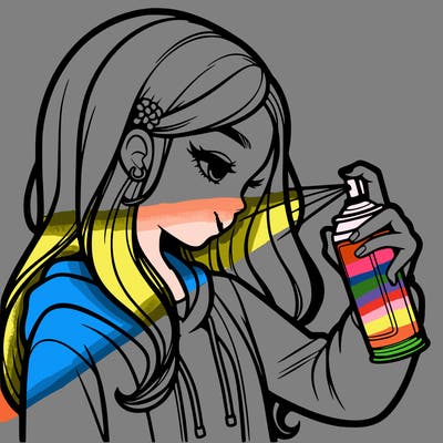a realistic girl spray painting