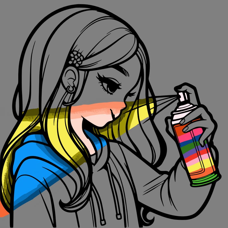 a realistic girl spray painting