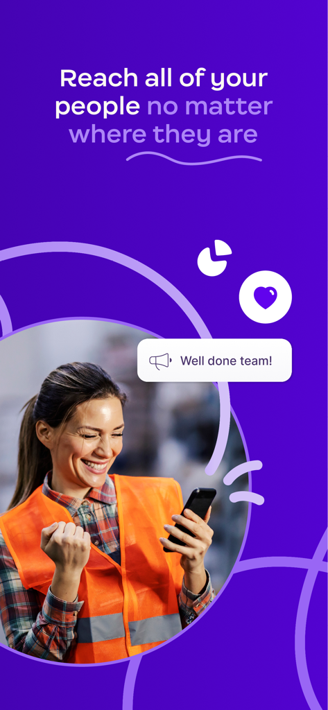 Workvivo - A frontline worker in a safety vest smiling at a team shout out notification on her smartphone