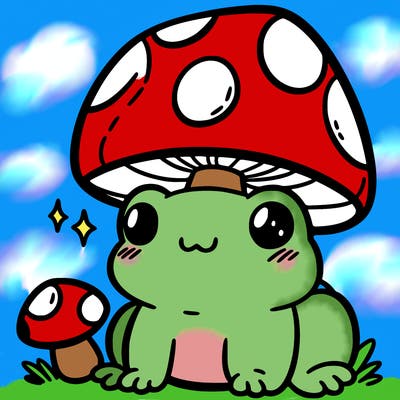 a cute frog with a mushroom hat