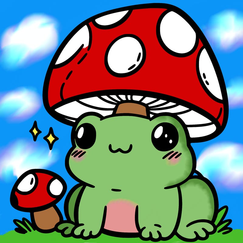 a cute frog with a mushroom hat