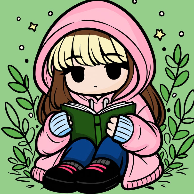 girl in oversized hoodie reading a book