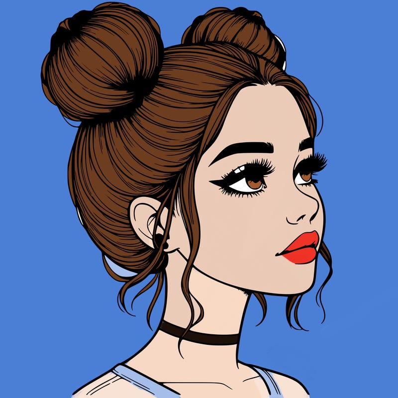 realistic girl with buns on the top of her head