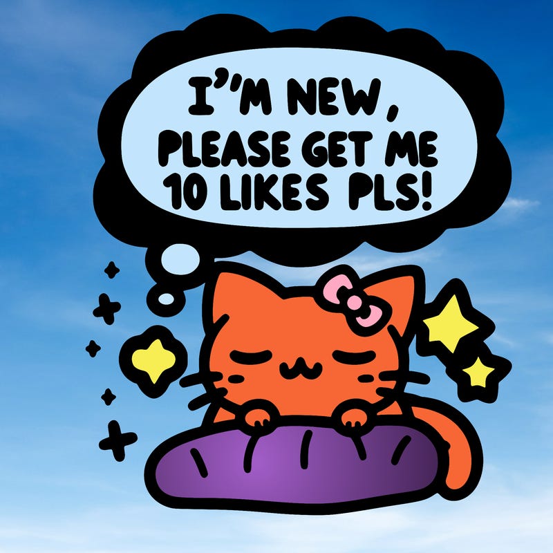 kitty taking a nap dream talking and saying "i'm new, please get me at least 10 likes pls!!"