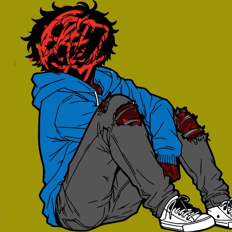 a male hoddie ripped jeans messy hair anime