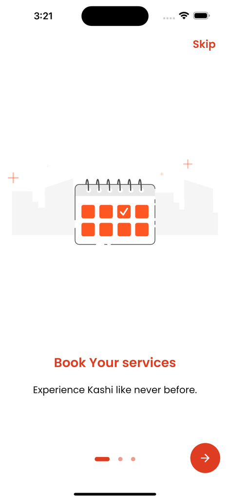 Kashi Darshan - Kashi Darshan app onboarding screen with a calendar illustration and text Book Your services