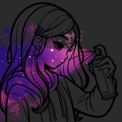 a realistic girl spray painting