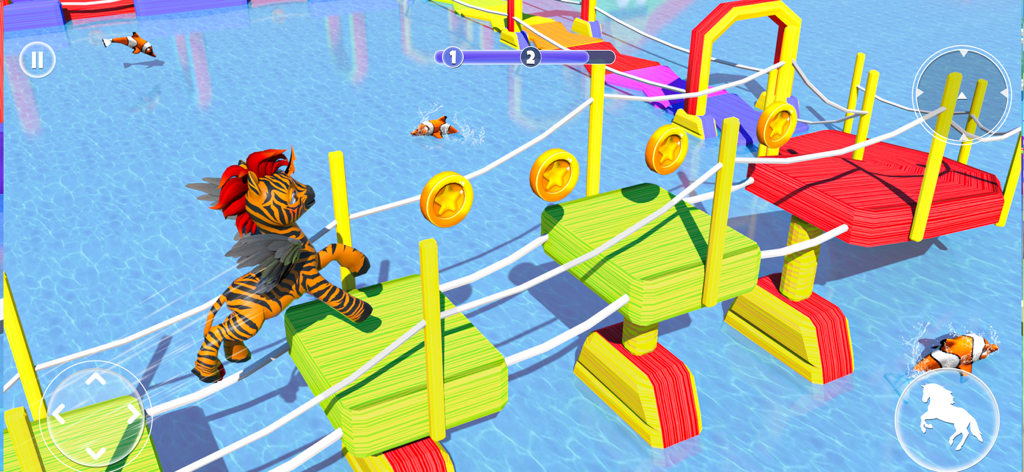 Little Unicorn Running Game 3D - Zebra pony with wings jumping on colorful platforms to collect coins in a 3D game