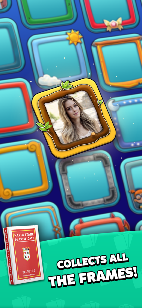 Scopa Dal Negro - Una varietà di cornici colorate collezionabili per gli avatar dei giocatori nell'app di gioco di carte Scopa Dal Negro.
