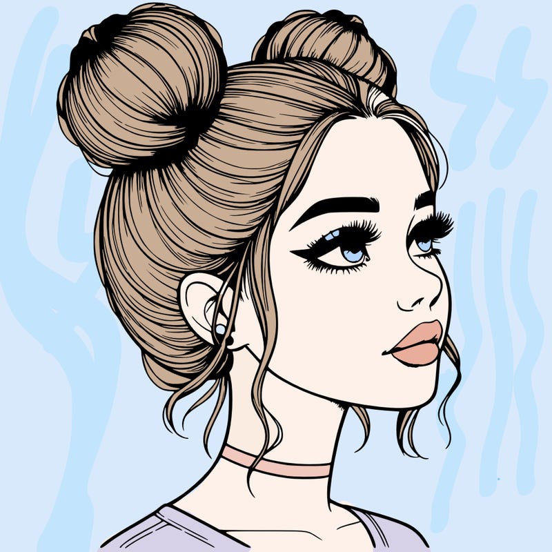realistic girl with buns on the top of her head