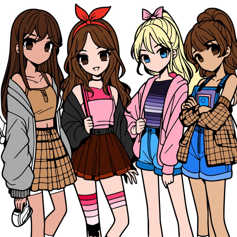 teen manga girls group of 4
