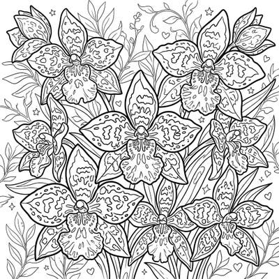Dive into the exquisite world of Odontoglossum Orchids with this detailed coloring page. Perfect for nature lovers, this intricate design invites you to explore the stunning patterns of these 'Tiger Orchids' and bring them to life with your favorite hues.