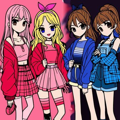 teen manga girls group of 4