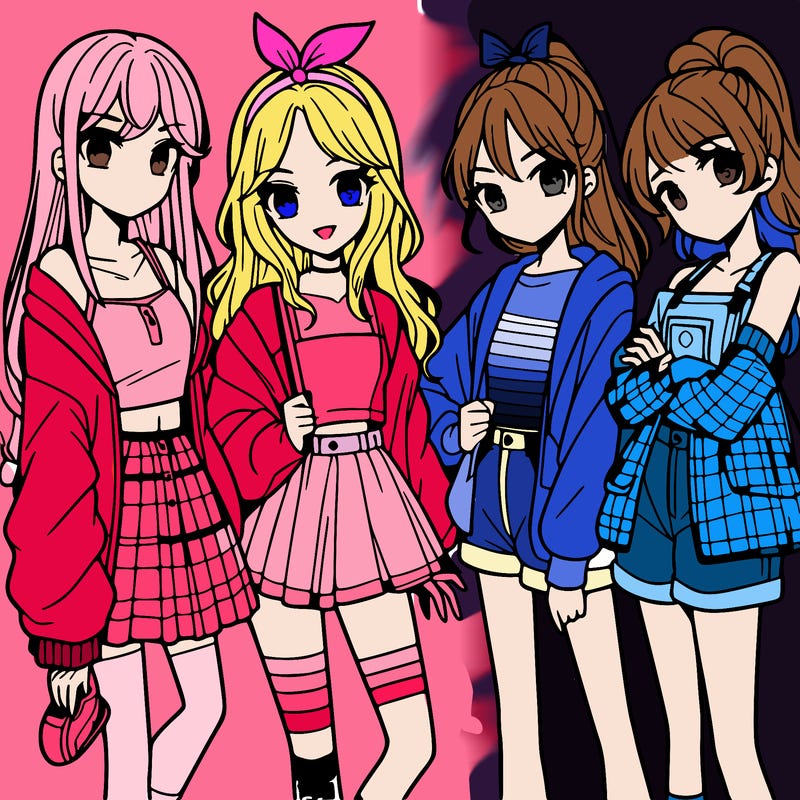 teen manga girls group of 4