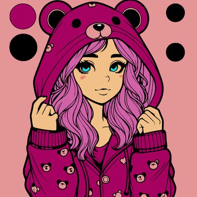 realistic girl in a animal pjs hoodie