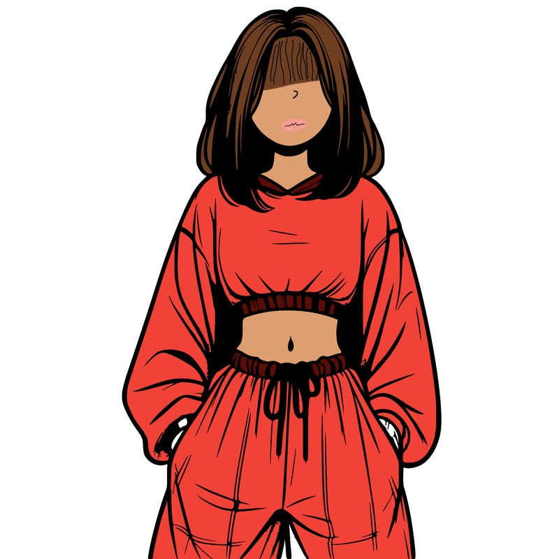 realistic girl faceless with baggy pants and a crop top