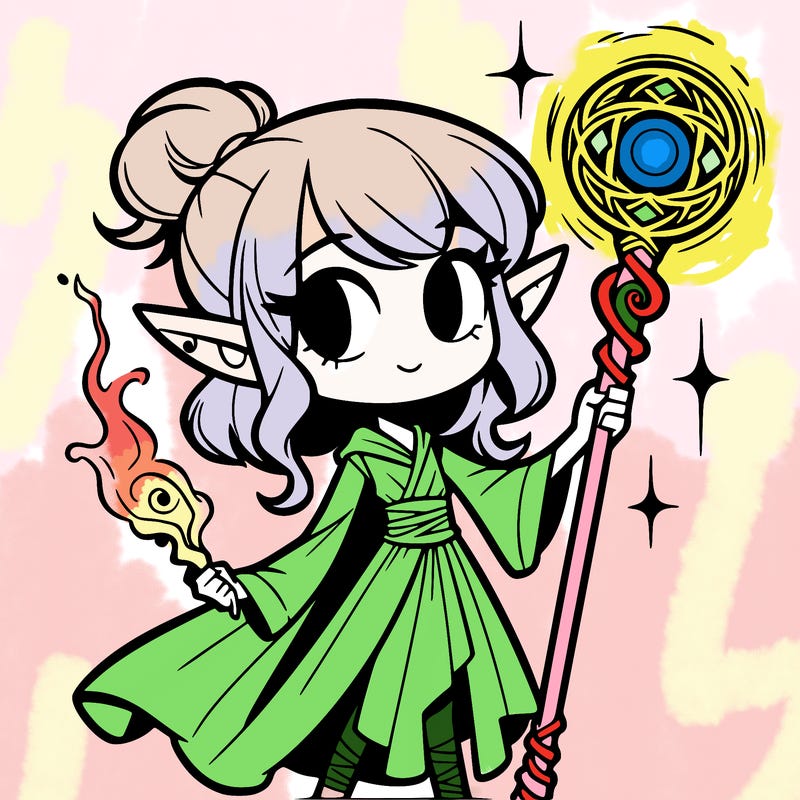female imp with magical staff