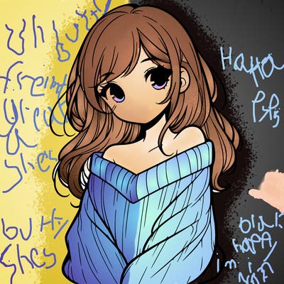 shy pretty girl wearing a sweater that is falling off one shoulder portrait