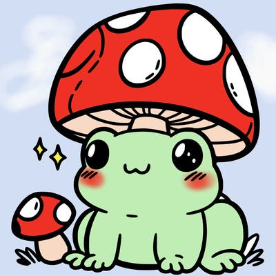 a cute frog with a mushroom hat