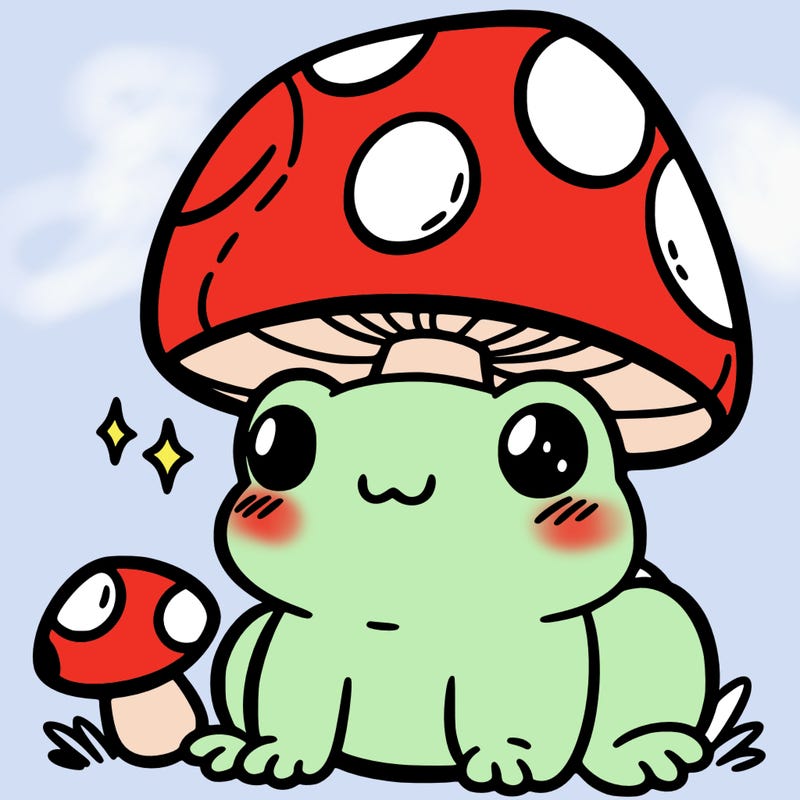 a cute frog with a mushroom hat
