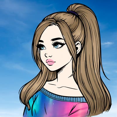 realistic girl with a high ponytail