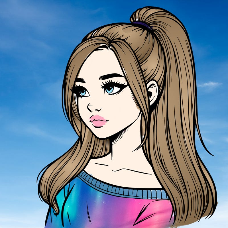 realistic girl with a high ponytail