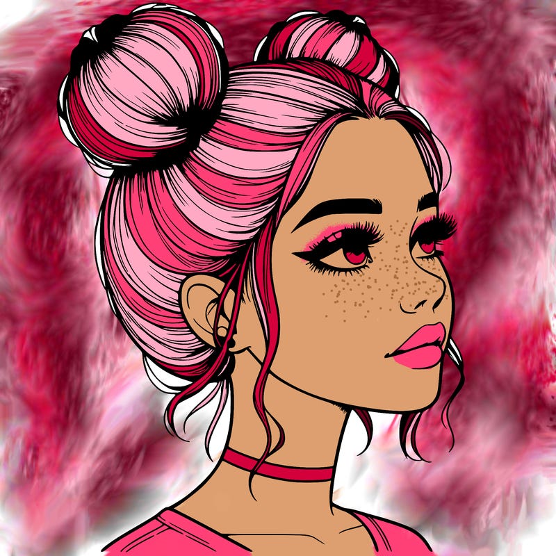 realistic girl with buns on the top of her head