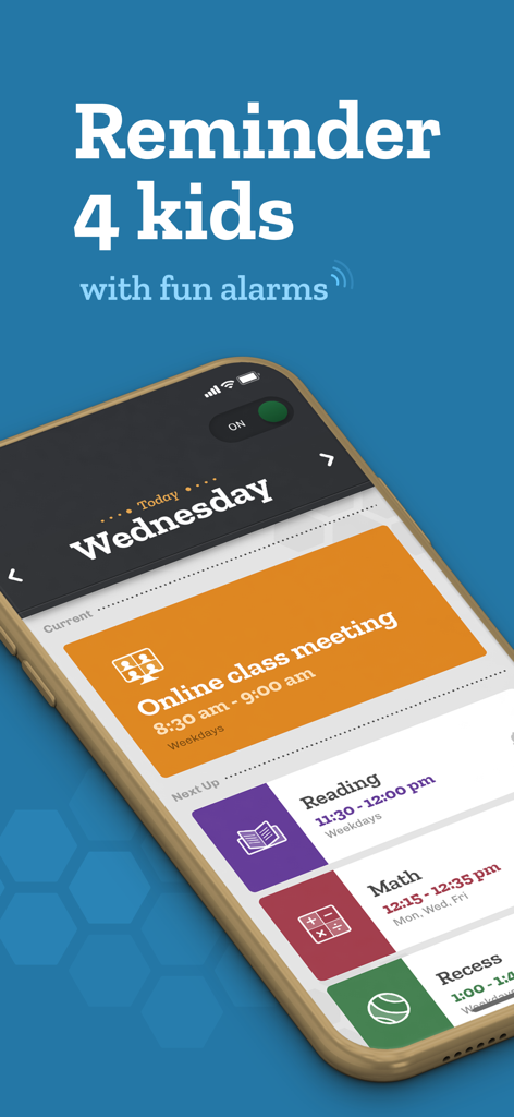 Bee Ready: Daily Reminders - Bee Readyアプリのインターフェース。子供向けのカラフルな毎日のルーティン・スケジュールを表示。