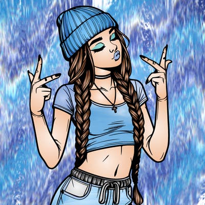 realistic teenage girl with braids and a beanie and crop top doing 🫶🏼