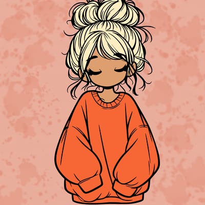 girl with baggy sweatshirt and messy bun