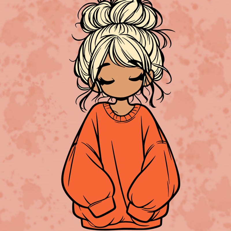 girl with baggy sweatshirt and messy bun