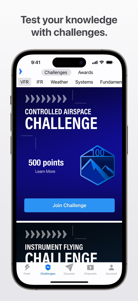 Boldmethod - Smartphone screen showing aviation knowledge challenges in the Boldmethod app