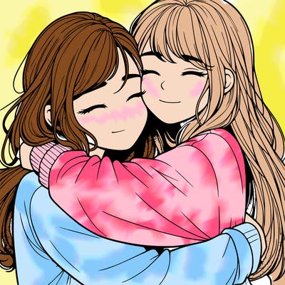 realistic two girls hugging