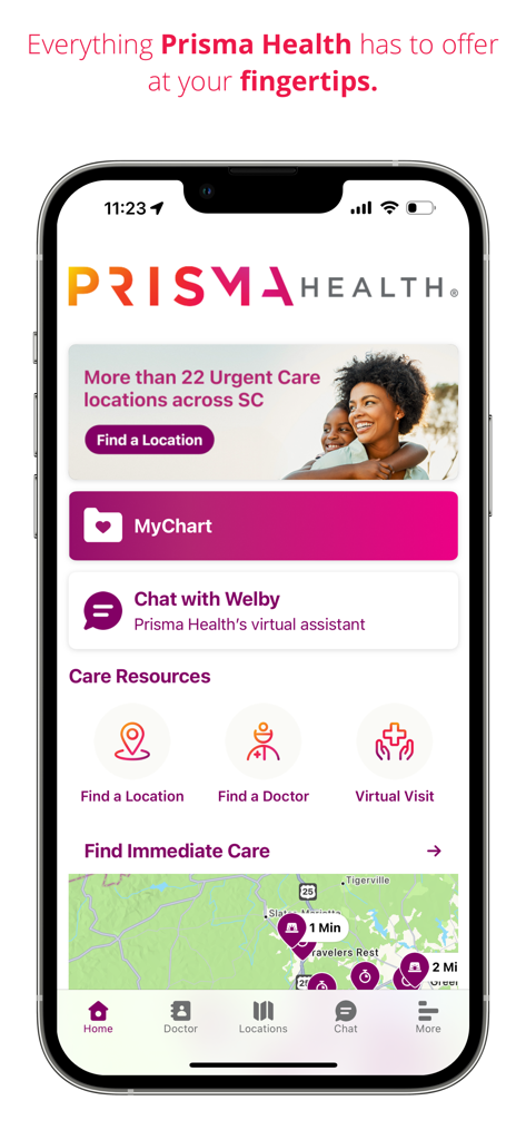 Prisma Health GO - Prisma Health GO app dashboard showing healthcare services and navigation tools