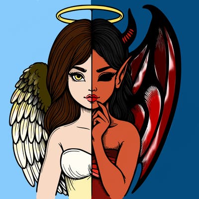 realistic angel half demon