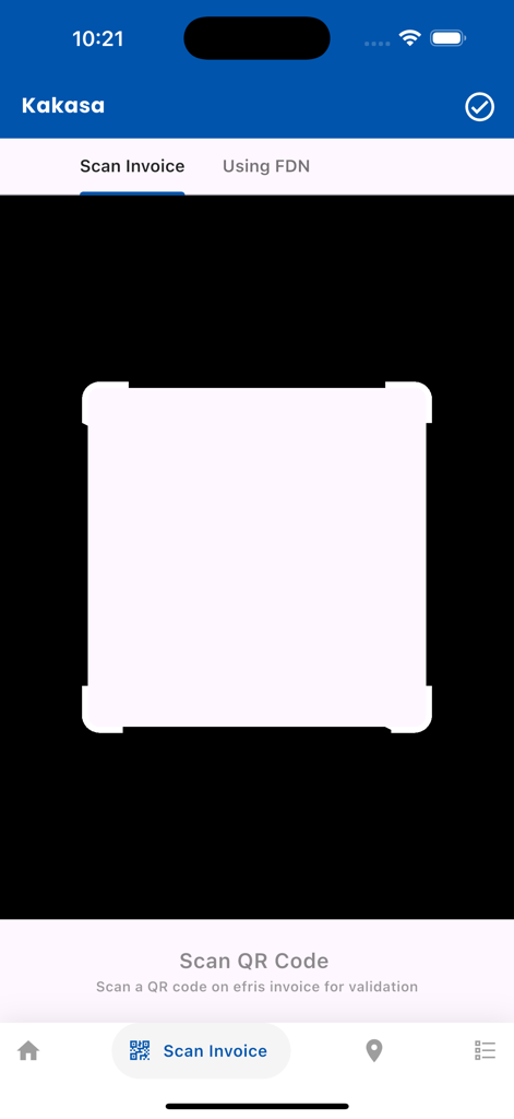 AskUra - AskUra app interface showing the QR code scanner for eFRIS invoice validation